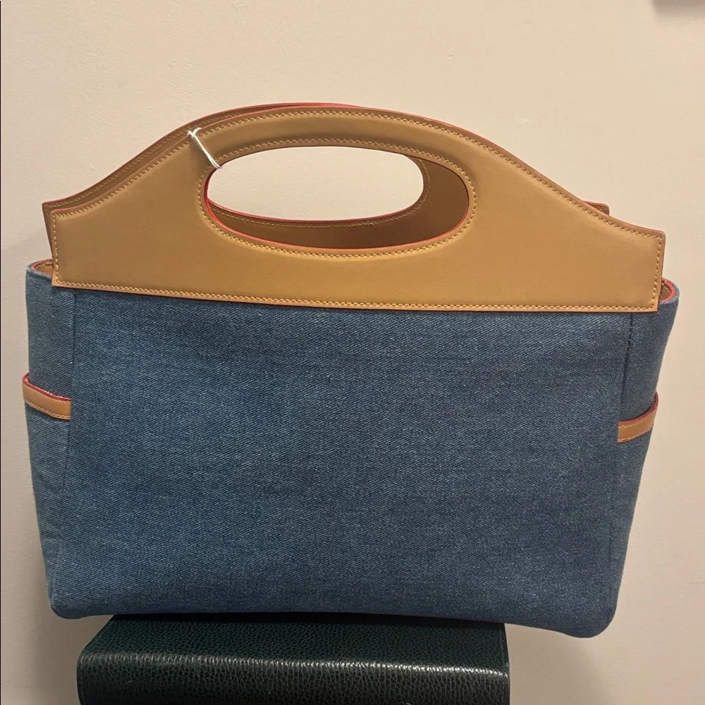 Elle Denim Tote with Tan Leather Handle - Picture 2 of 3